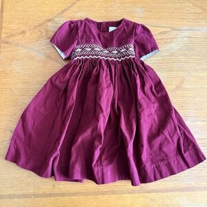 Edgehill Collection Burgundy Corduroy Smocked Baby Dress 18 Months